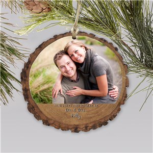 Unique Our First Christmas Photo Wood Ornament | Personalized Couples Ornaments