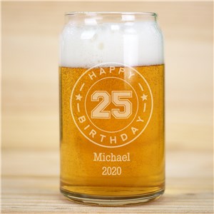 Engraved Happy Birthday Beer Can Glass | Personalized Birthday Glass