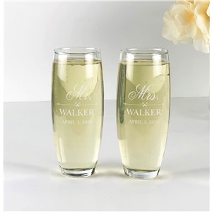 Engraved Toasting Flutes | Laser Engraved Stemless Wedding Glasses