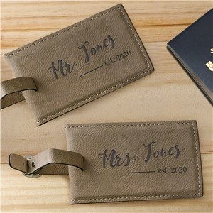 Engraved Mr. and Mrs. Leather Luggage Tag Set | Couples Luggage Tags