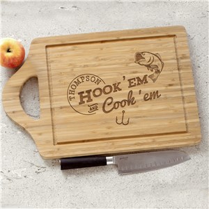 Engraved Hook Em and Cook Em Cutting Board | Personalized Cutting Boards