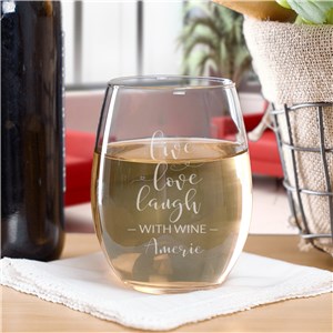 Personalized Live Love Laugh Stemless Wine Glass | Personalized Stemless Wine Glasses