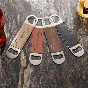 Personalized Name With Leaves Leather Bottle Opener | Custom Bottle Openers