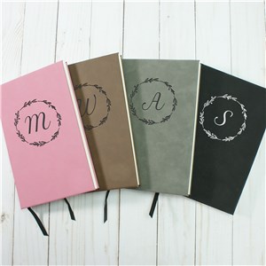 Initial In Wreath Personalized Leather Journal | Leather Notebook