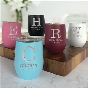 Engraved Stemless Wine Tumbler | Initial Wine Cups