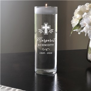 Personalized Memorial Vase | Engraved Cross Glass Floating Candle