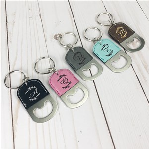 Engraved Bottle Opener Keychain | Wreath Initial Keychain