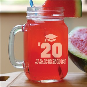 Engraved Mason Jar with Graduation Cap