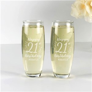 Engraved Happy Birthday Confetti Stemless Flute Set