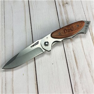 Personalized Initials Wood Handle Folding Pocket Knife