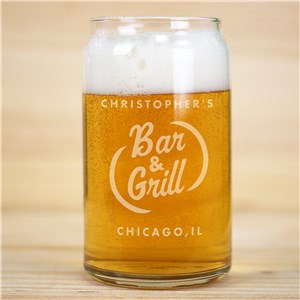 Engraved Bar and Grill Beer Can Glass