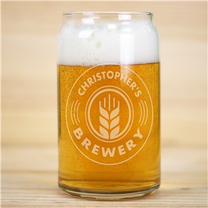 Engraved Brewery Beer Can Glass