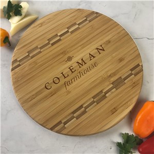 Engraved Family Name Farmhouse Round Cutting Board