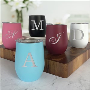 Engraved Stemless Wine Tumbler | Personalized Wine Tumbler with Initial