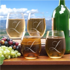 Engraved Initial Stemless Wine Glass Set | Personalized Housewarming Gifts