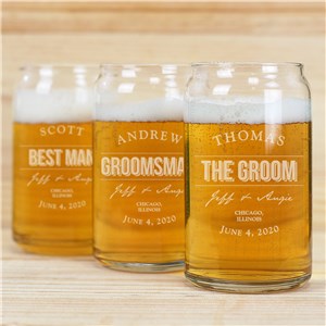 Engraved Groomsmen Beer Can Glass | Personalized Wedding Favors