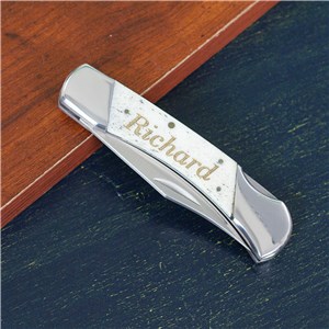 Engraved White Bone Folding Knife | Unique Groomsmen Gifts