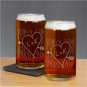 Engraved Carved Initial Beer Can Glass Set | Romantic Home