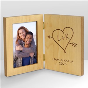 Carved Initial Hinged Wood Frame | Personalized Valentines Frames