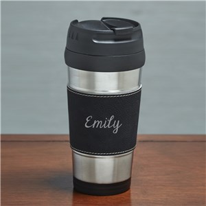 Engraved Any Name Black Leather Travel Mug | Personalized Travel Mugs