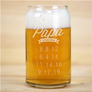 Personalized Dad Established Beer Can Glass | Bar Gifts for Dad