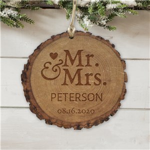 Personalized Mr. and Mrs. Round Rustic Wood Ornament | Personalized Couples Ornament