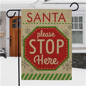 Santa Please Stop Here Garden Flag | Burlap Christmas Flag