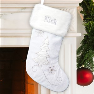 Embroidered White Velvet Beaded Stocking | Personalized Christmas Stockings