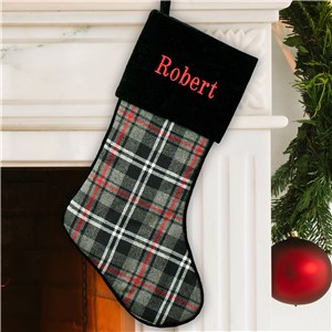 Embroidered Grey Plaid Stocking | Personalized Christmas Stockings