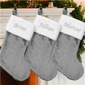 Embroidered Gray Plush Stocking | Personalized Christmas Stockings