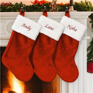 Red Plush Embroidered Christmas Stocking | Personalized Christmas Stockings