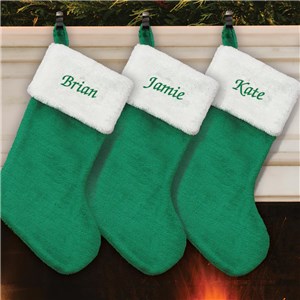 Green Plush Embroidered Christmas Stocking | Embroidered Christmas Stocking