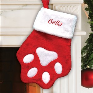 Embroidered Red Paw Christmas Stocking | Personalized Stocking