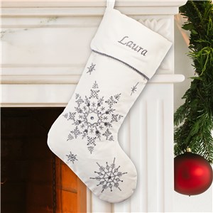 Embroidered Silver Snowflakes Velvet Christmas Stocking | Embroidered Christmas Stockings