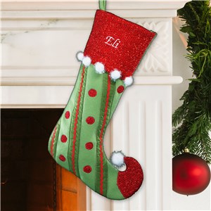 Embroidered Polka Dot and Stripes Christmas Stocking | Personalized Christmas Stockings