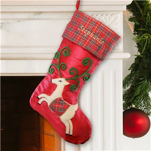 Plaid Reindeer Christmas Stocking | Embroidered Christmas Stockings