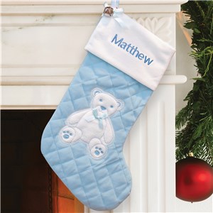 Embroidered First Christmas Blue Stocking | Baby Christmas Stocking