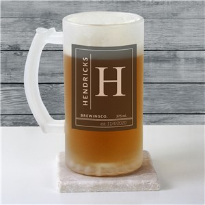 Personalized Name & Initial Frosted Glass Beer Stein | Personalized Beer Stein