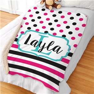 Personalized Polka Dot Stripe Sherpa | Personalized Kids Blankets