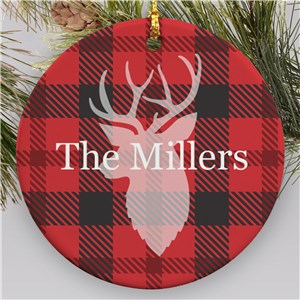 Personalized Plaid Deer Round Ornament | Personalized Family Christmas Ornaments