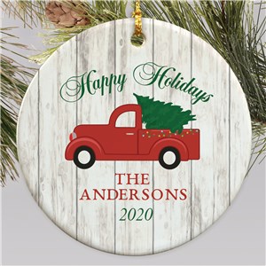 Personalized Happy Holidays Truck Ornament | Personalized Family Ornaments