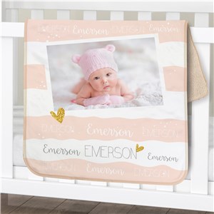 Personalized Hearts and Stripes Photo Sherpa Baby Blanket | Personalized Baby Blankets