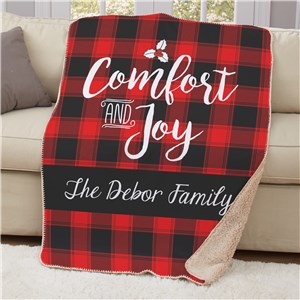 Personalized Buffalo Plaid Christmas Sherpa Throw | Personalized Plaid Sherpa Blanket