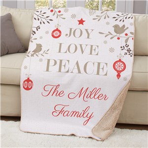 Personalized Joy Love Peace 50x60 Sherpa Throw | Christmas Blankets