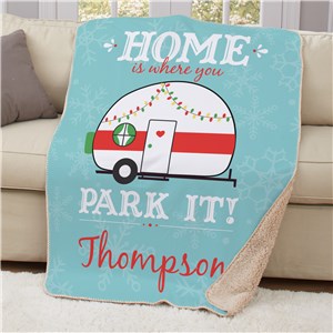 Personalized Home Is Where You Park It Sherpa Throw 50x60 | Christmas Camper Personalized Blanket