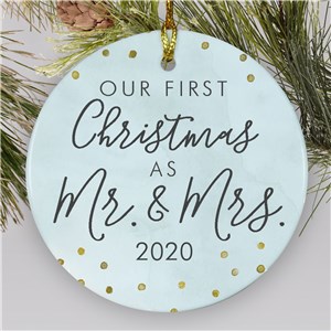 Blue First Christmas as Mr and Mrs Ornament | Newlyweds Ornament with Gold Accents