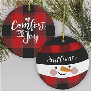 Personalized Plaid Snowman Ornament | Buffalo Plaid Snowman Ornament