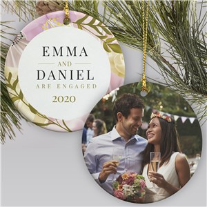 Personalized Engagement Photo Ornament | Floral Engagement Ornament