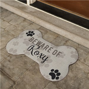 Personalized Beware of Dog Bone Shaped Mat