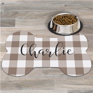 Personalized Plaid Dog Bone Shaped Mat